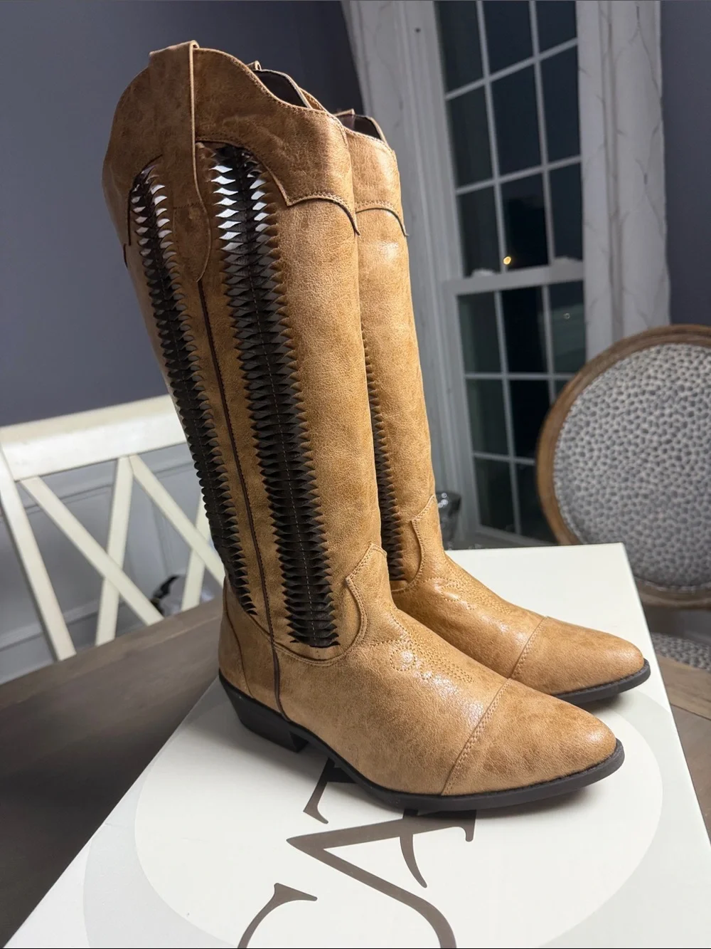 Cato Tan Over-the-Knee Western Boots with Side Stitch Detail